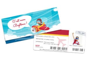 Faire part billet d'avion baptême ref 2403